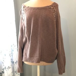 Express Boatneck Grommet Tie Pullover Sweater Lg
